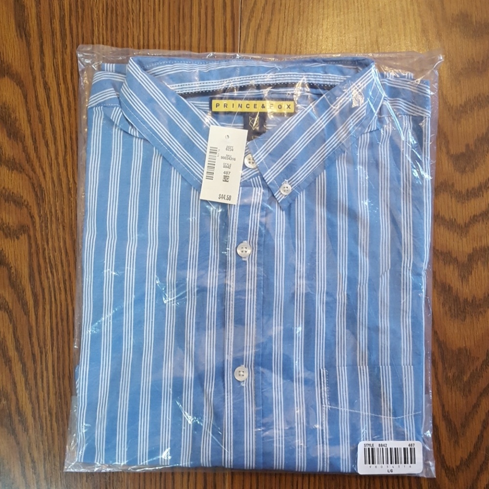 Prince & Fox Dress Shirt Blue Striped Long Sleeve